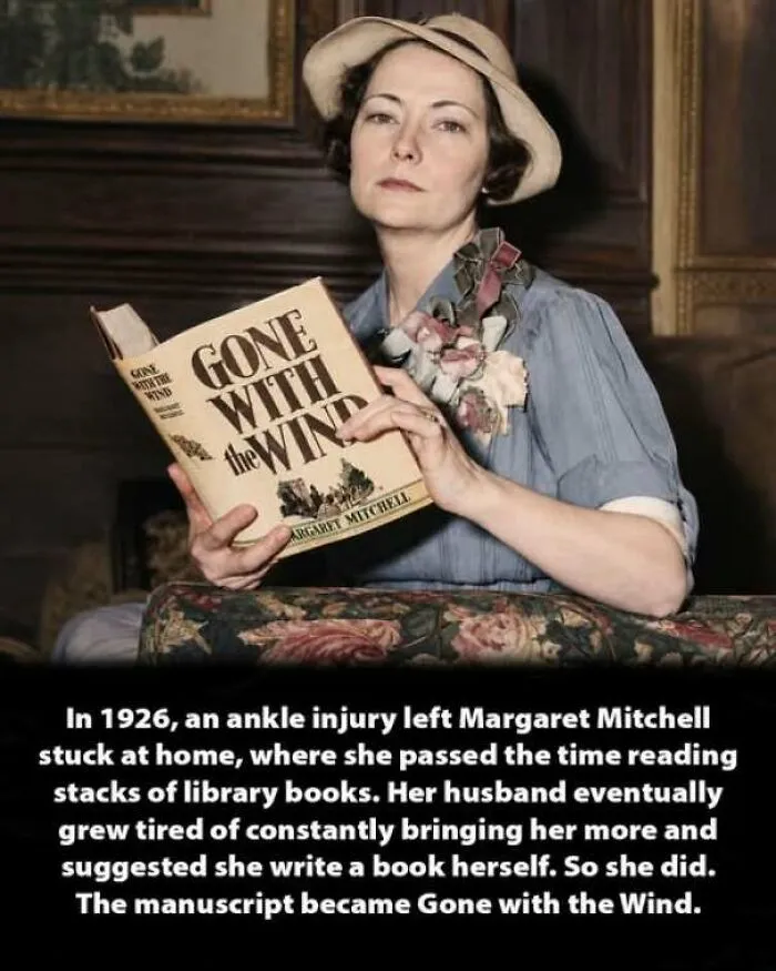 Author Margaret Mitchell holding Gone with the Wind, illustrating interesting history moments of famous authors.