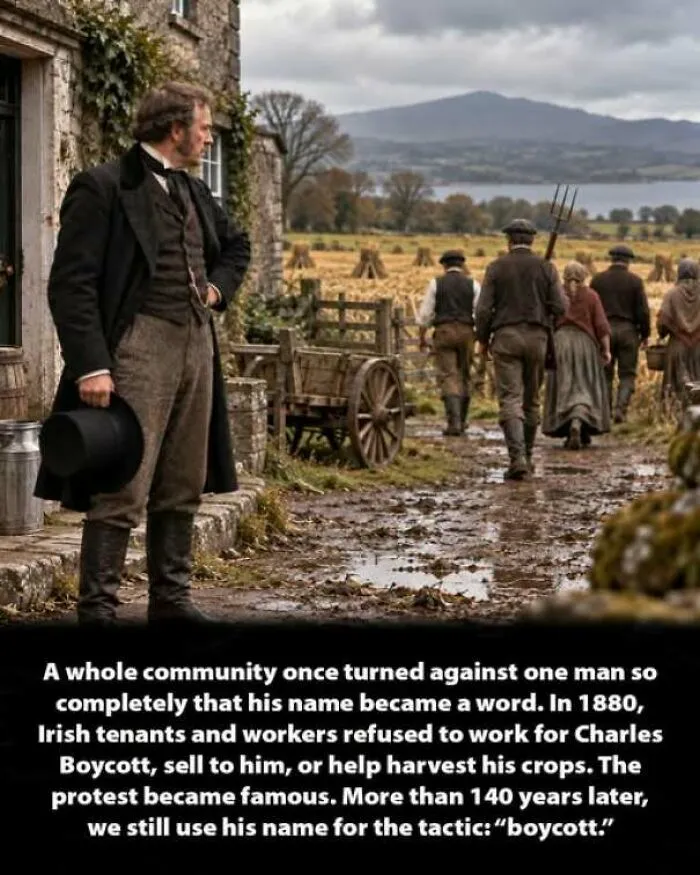 Irish tenants and workers standing outside a house in 1880, showing an interesting history moment.