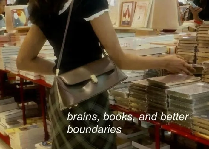 Person browsing books in store meme about brains books and boundaries