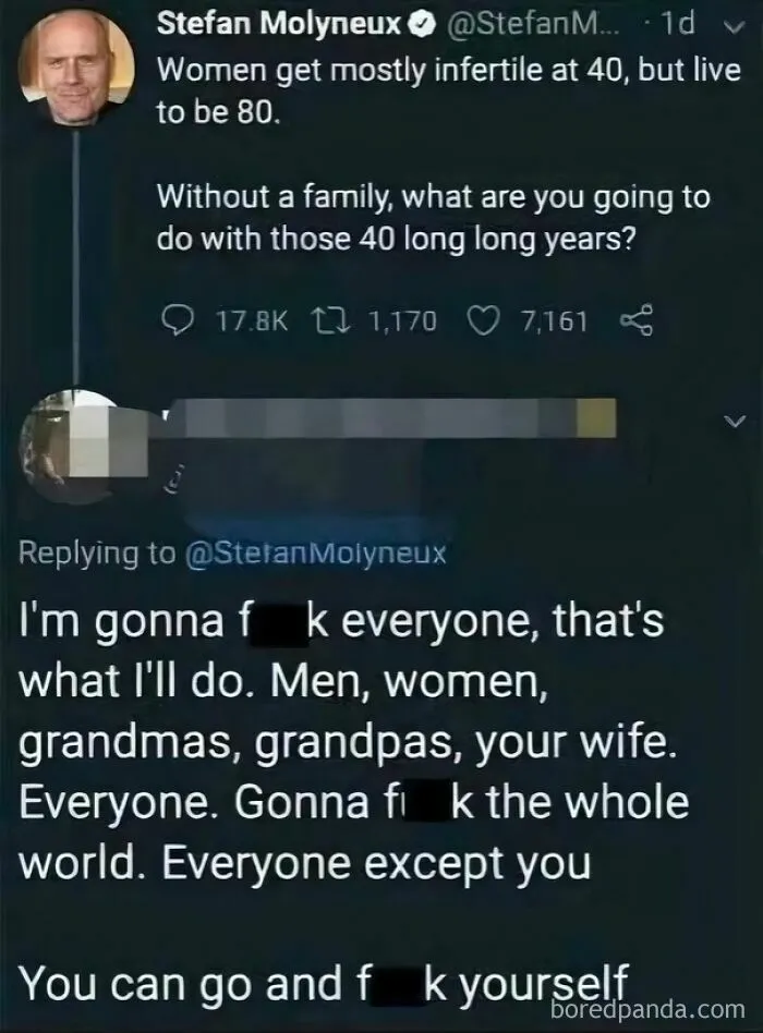 Tweet exchange about infertility at 40 and a blunt reply about relationships and life plans
