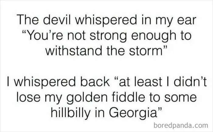 Feral internet post about devil whispering not strong enough to withstand storm