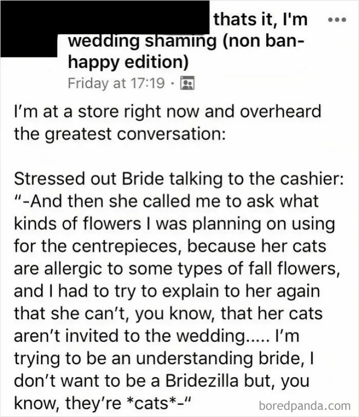Bride overhears conversation about allergy concerns and wedding flower centerpieces