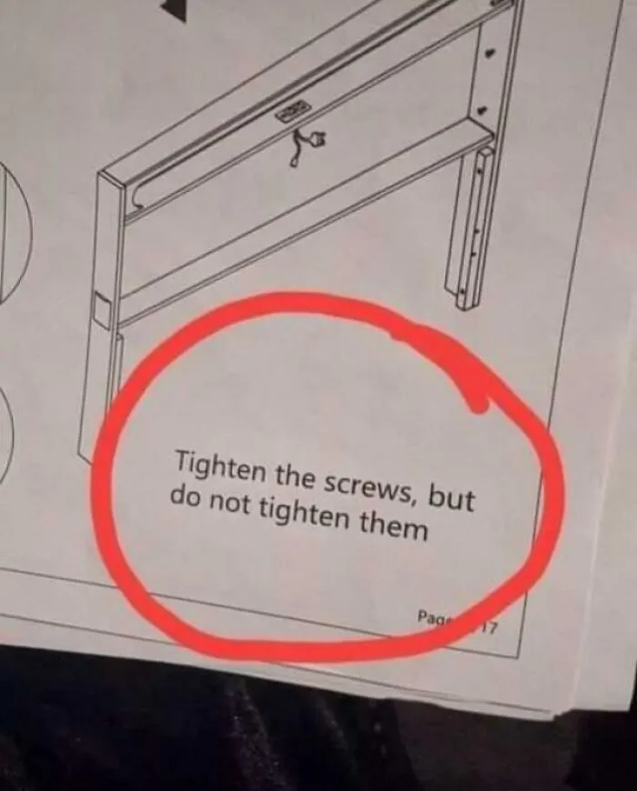 Confusing instructions manual reading Tighten the screws, but do not tighten them inside a red circle.