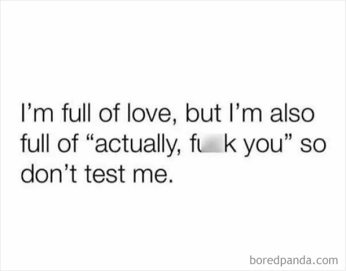 Text meme about love and frustration with explicit language censored