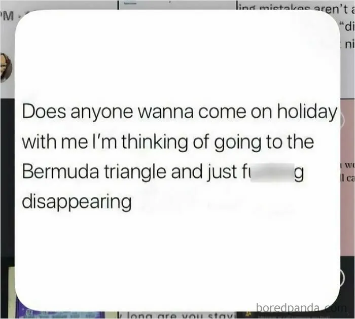 Social media post joking about disappearing in the Bermuda Triangle holiday.