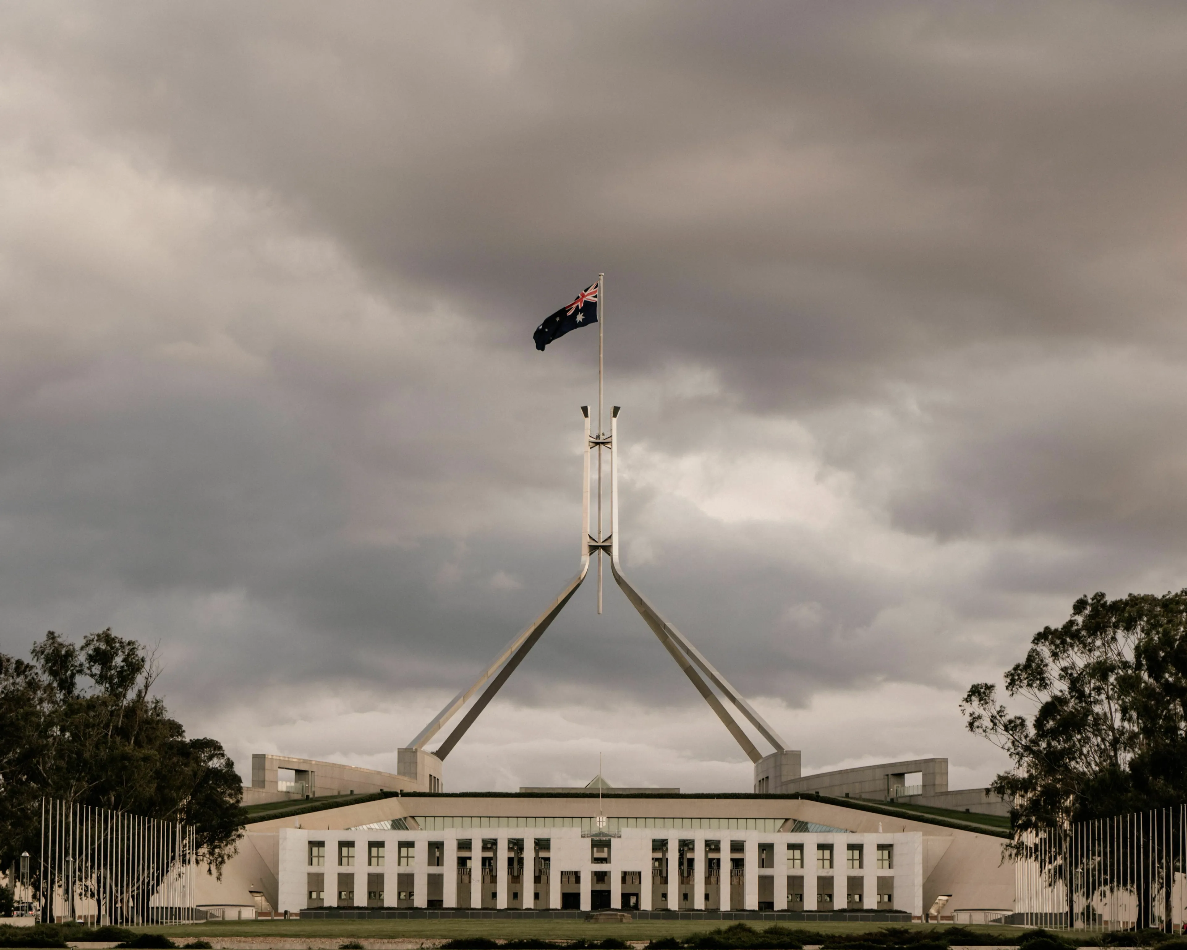 Parliament House in Canberra capital city between Sydney and Melbourne