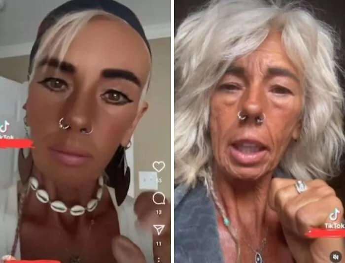 Side-by-side edited photos showing unrealistic facial filters