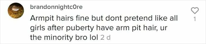 Social media comment displaying wrong takes on female anatomy regarding body hair.