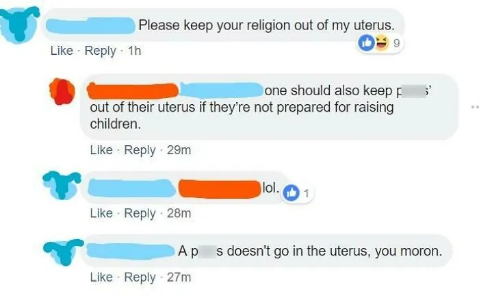 Screenshot of social media comments illustrating wrong takes on female anatomy regarding the uterus.