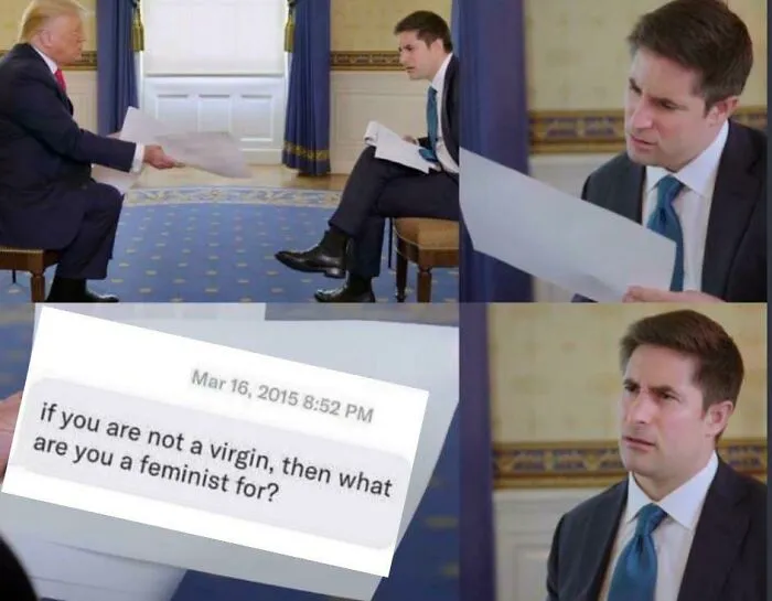 Meme template featuring a confused man holding paper showing a text with wrong takes on female anatomy.