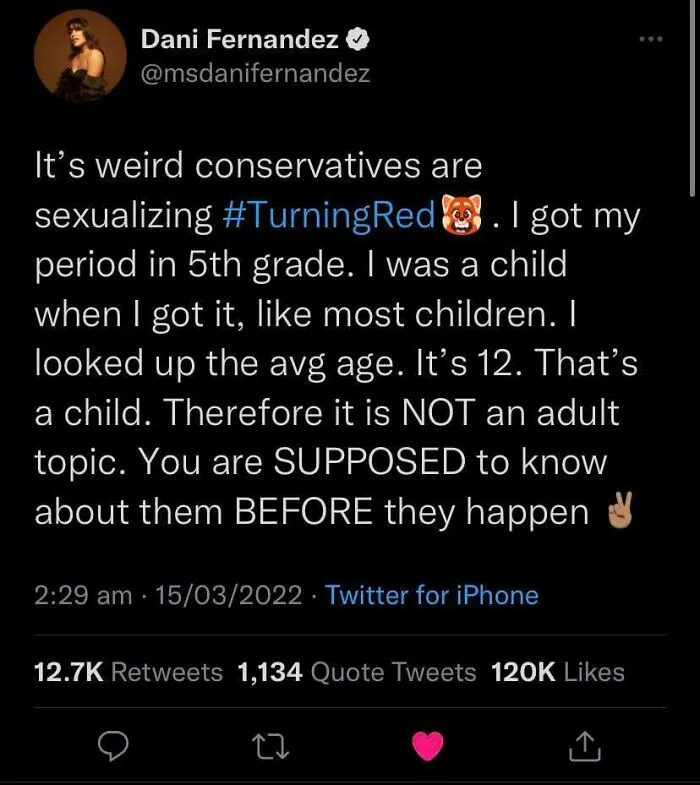 Tweet discussing menstruation education, related to wrong takes on female anatomy.
