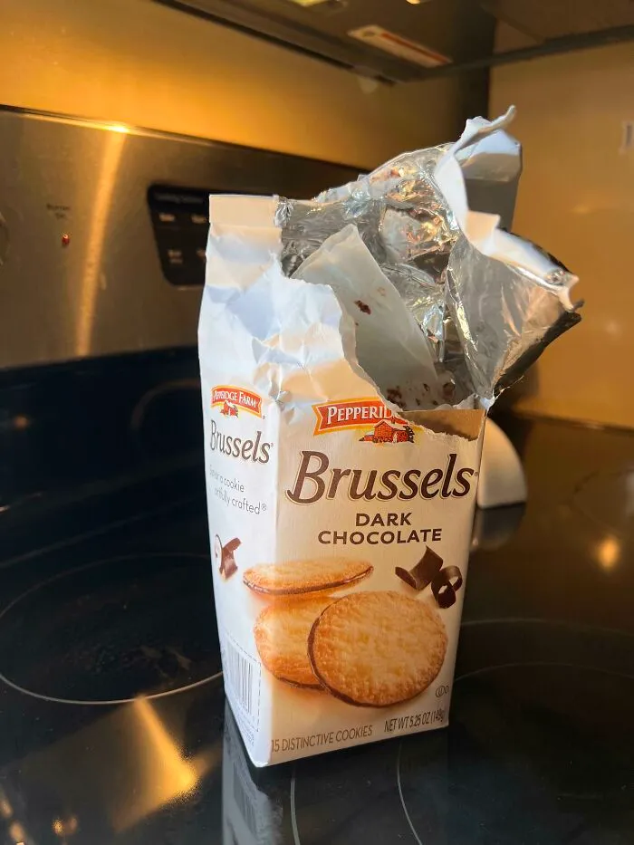 A torn open package of Pepperidge Farm cookies, showing things partners do that drive people insane.