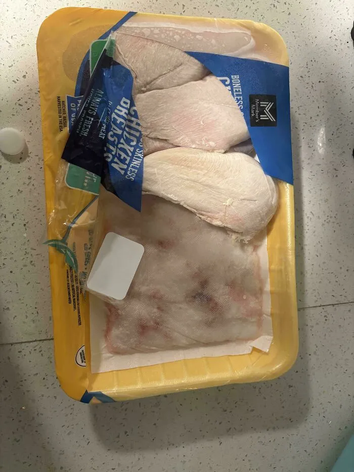 A package of boneless skinless chicken breasts showing annoying things partners do