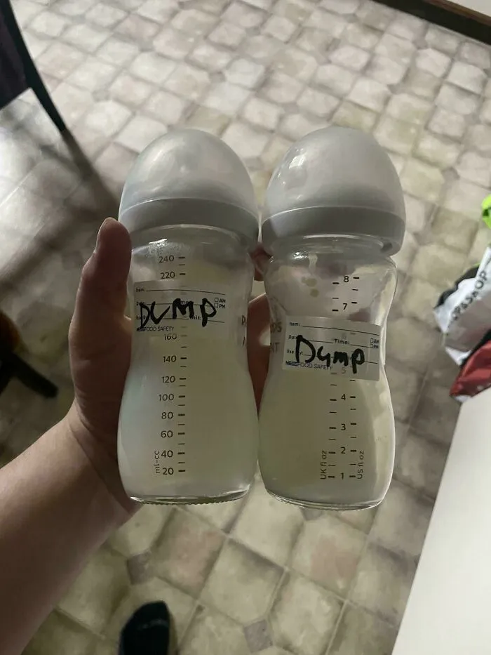 Two baby bottles labeled Dump held up, showing things partners do that drive people insane.
