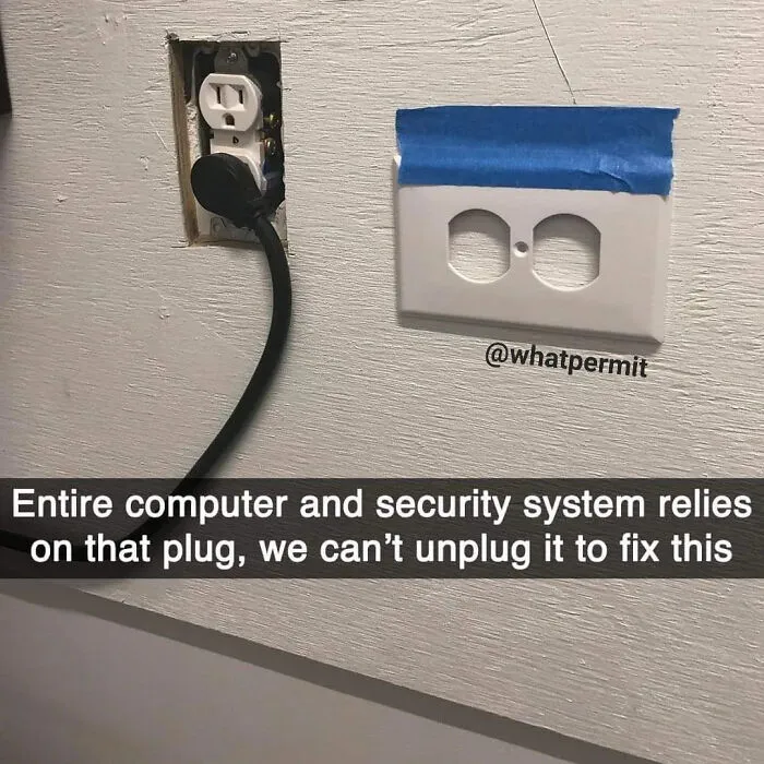 Electrical outlet improperly installed next to plate for funny construction fails