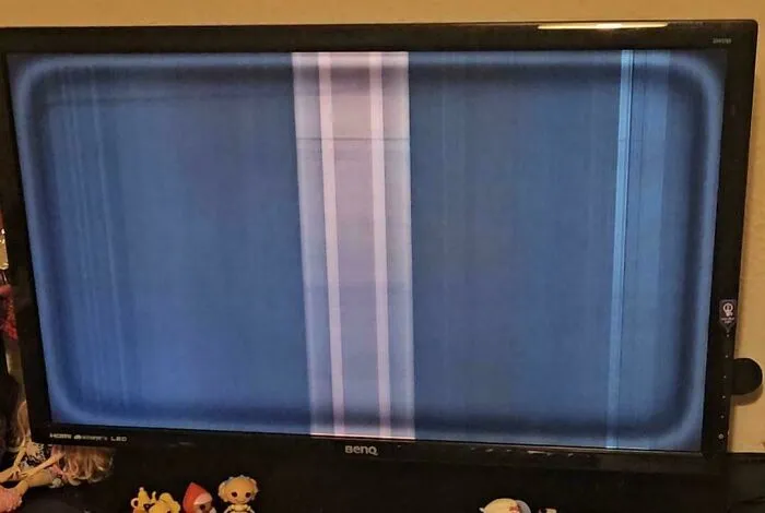 A glitching computer monitor showing vertical lines that drive partners insane.