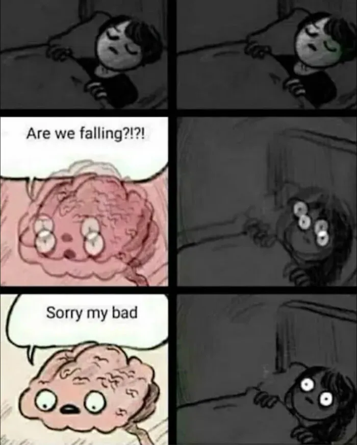 Comic strip of a brain making someone fall asleep in a set of complex memes