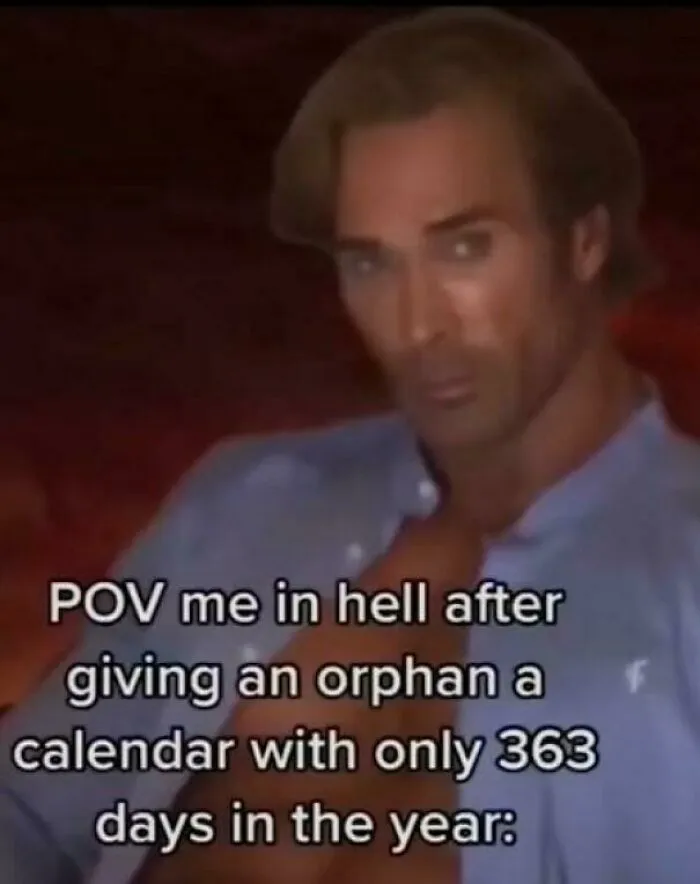 A man looking intensely in a funny dark post about complex memes and orphan calendars