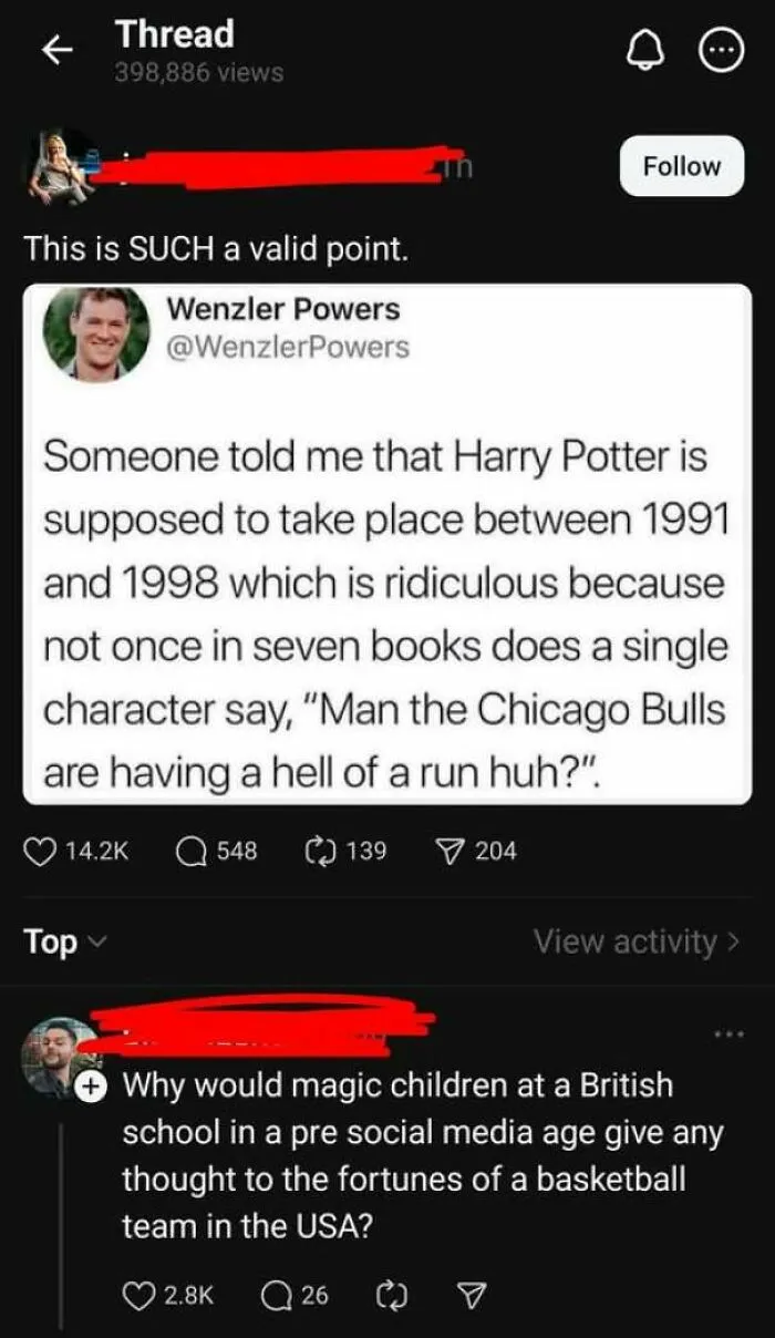 Social media post showing how internet users lack education about geography and pop culture in Harry Potter