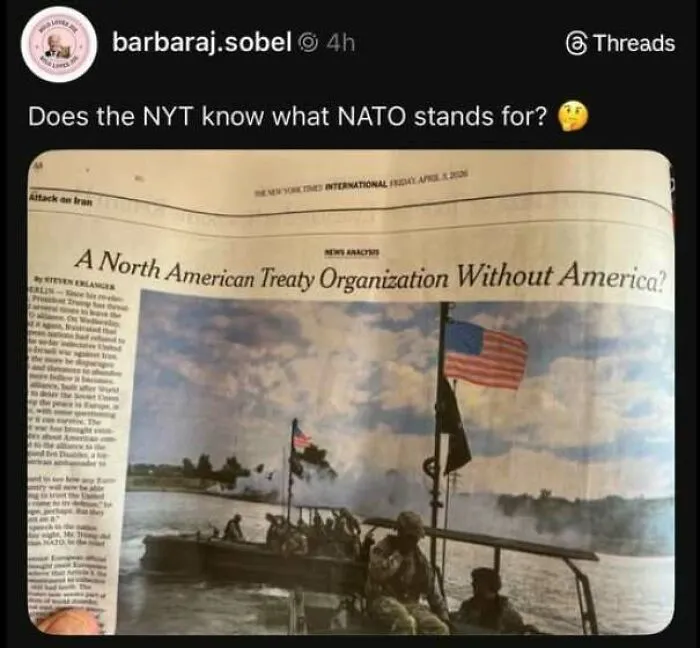 Newspaper article incorrectly defining NATO, illustrating how internet users lack education.