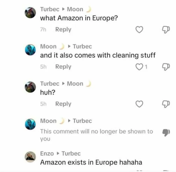 Comments showing internet users who lack education about Amazon availability in Europe.