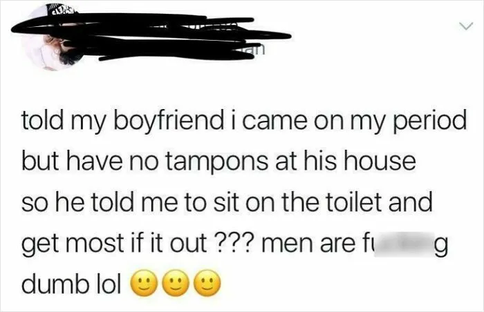 Post discussing funny and wrong takes on female anatomy related to period management.
