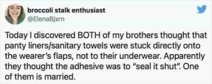 Social media tweet showing wrong takes on female anatomy about how panty liners work.