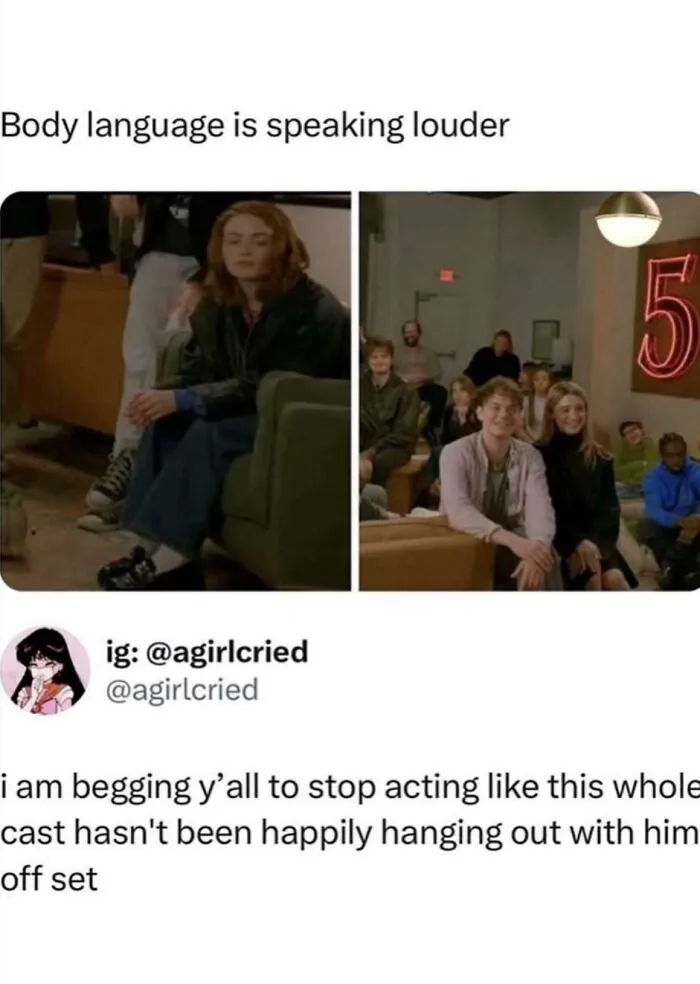 Complex memes post showing a split image of actors analyzing their body language.