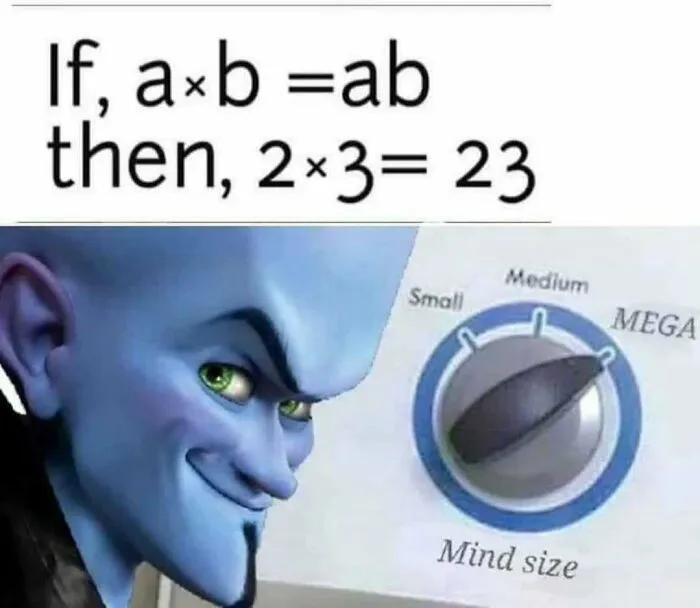 Amusing physics posts meme featuring Megamind with a mind size dial showing incorrect math logic.