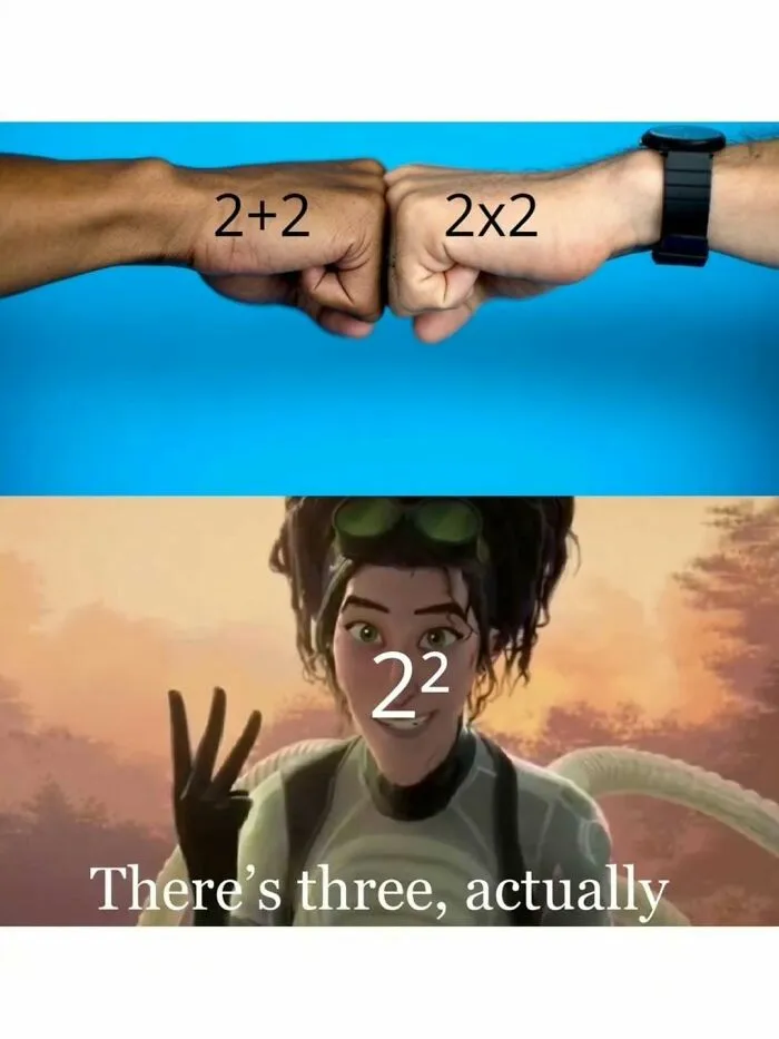 Meme comparing different ways to get four, perfect for amusing physics posts.