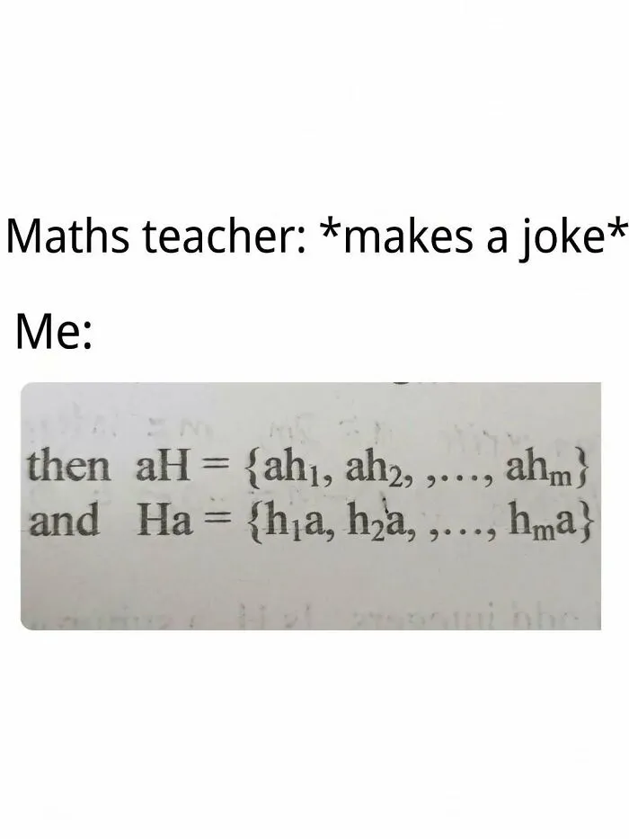 Funny math equation meme representing amusing physics posts about laughter in class.