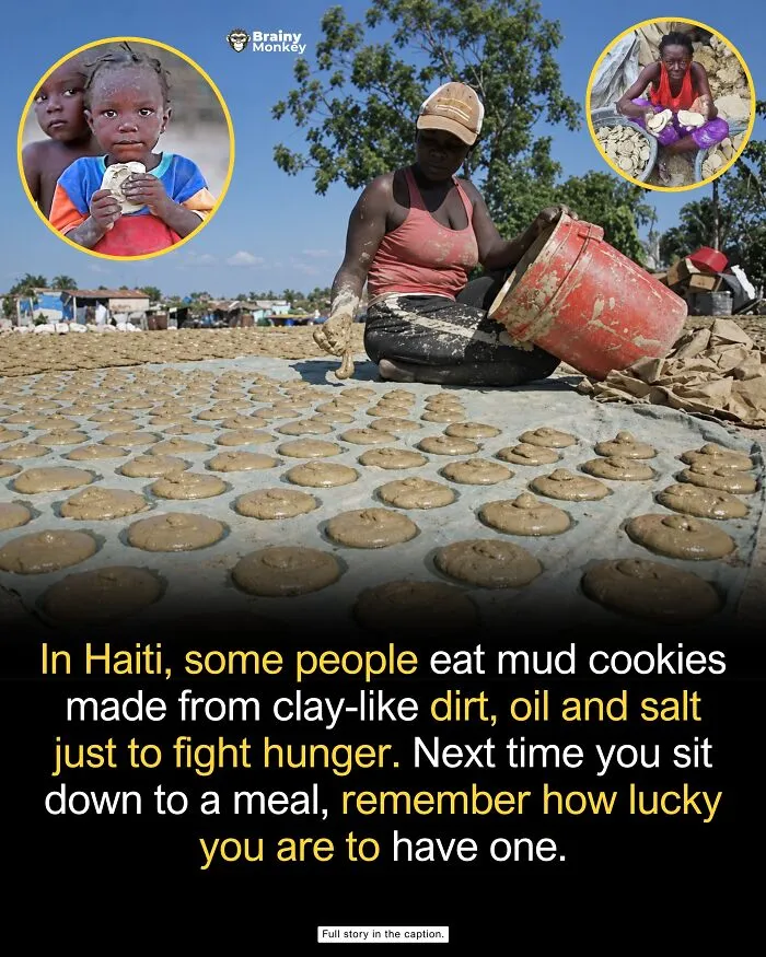 Woman making mud cookies in Haiti, illustrating wholesome facts about global perspectives.