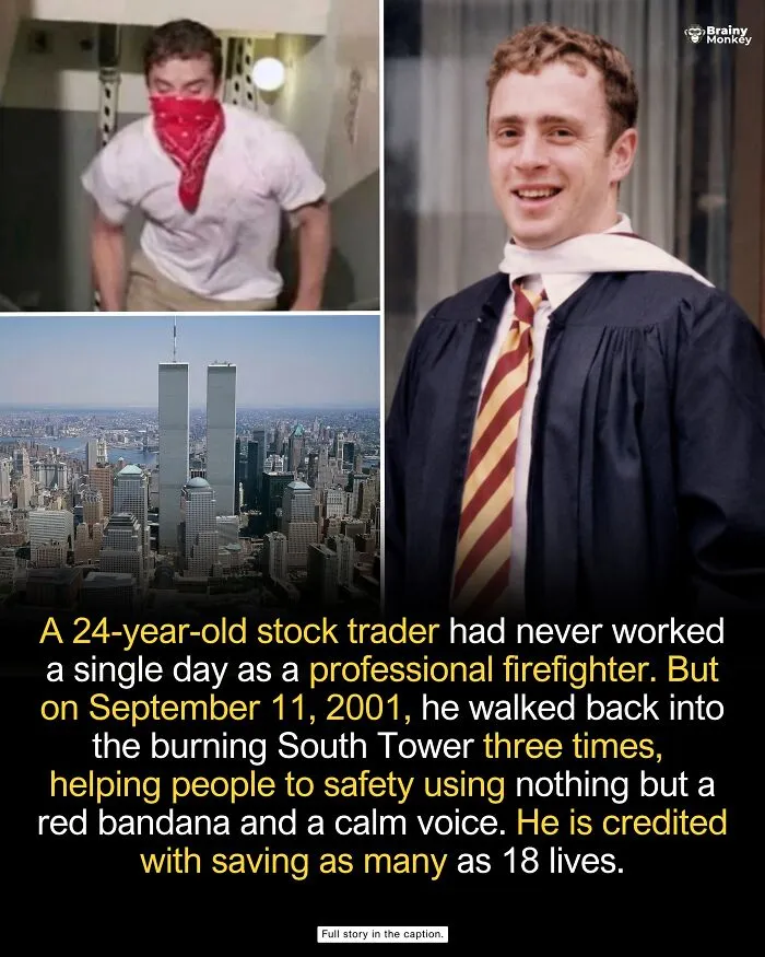 Heroic stock trader who saved lives during September 11 in a graduation robe photo, wholesome facts.