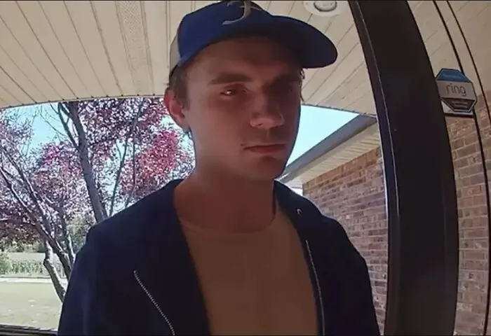 Young man standing on a porch captured in photos for the last time before disappearing