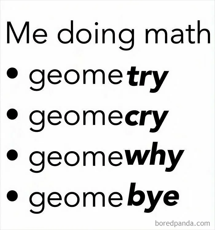 A funny list about geometry showing stages of studying math, featured in a physics post.