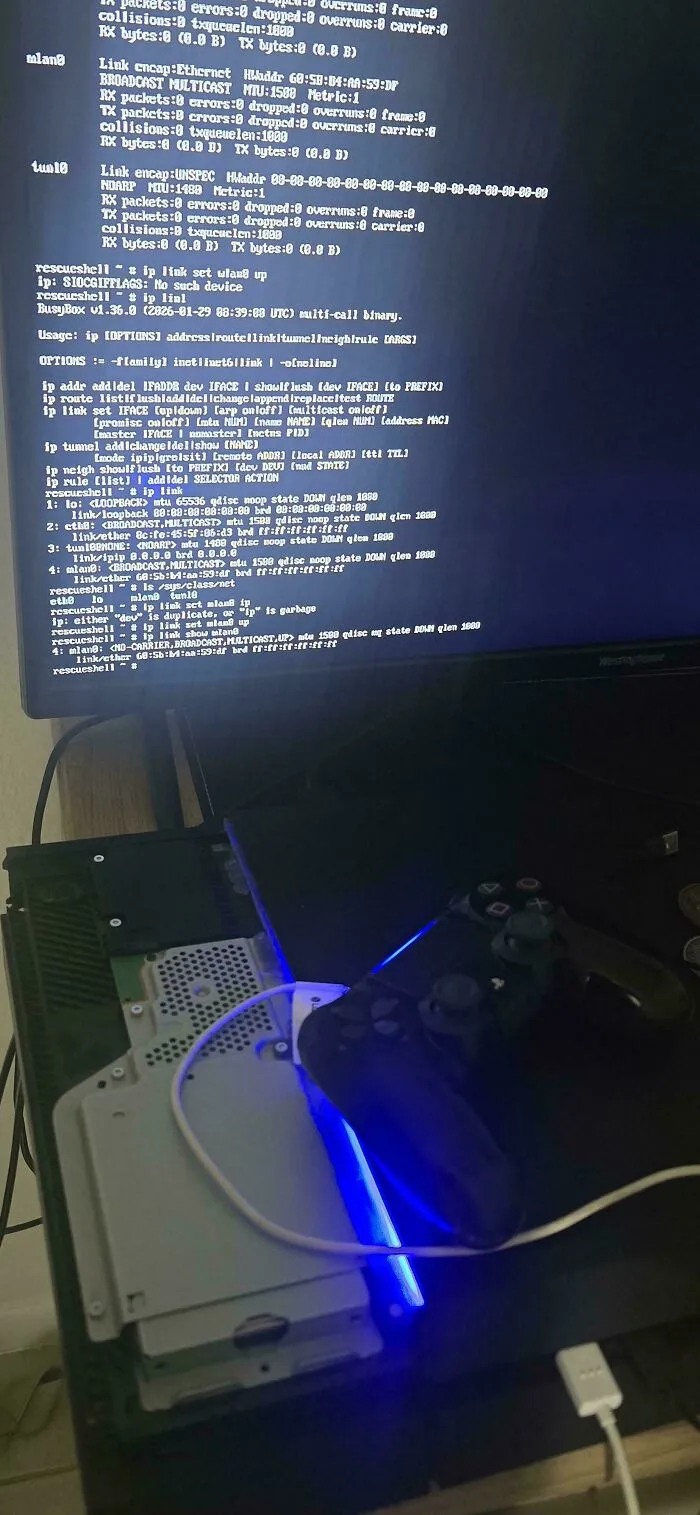 Computer screen displaying system network terminal code set up by tech-savvy dads.