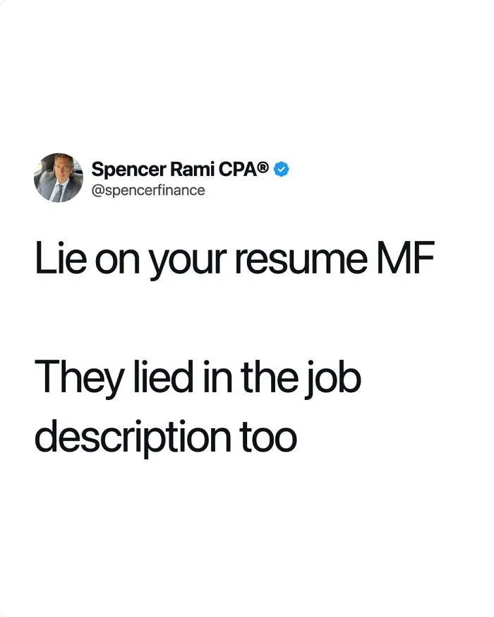 Social media post advising job seekers to lie, highlighting recruiting fails funny pics.