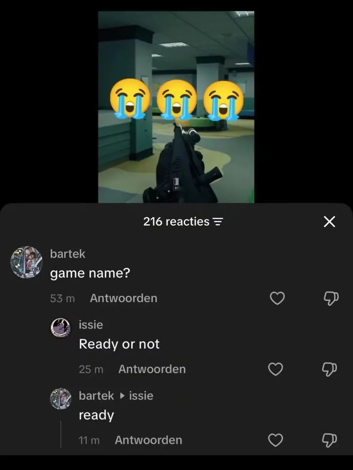 Real life memes showing a funny gaming chat exchange about the game Ready or Not.