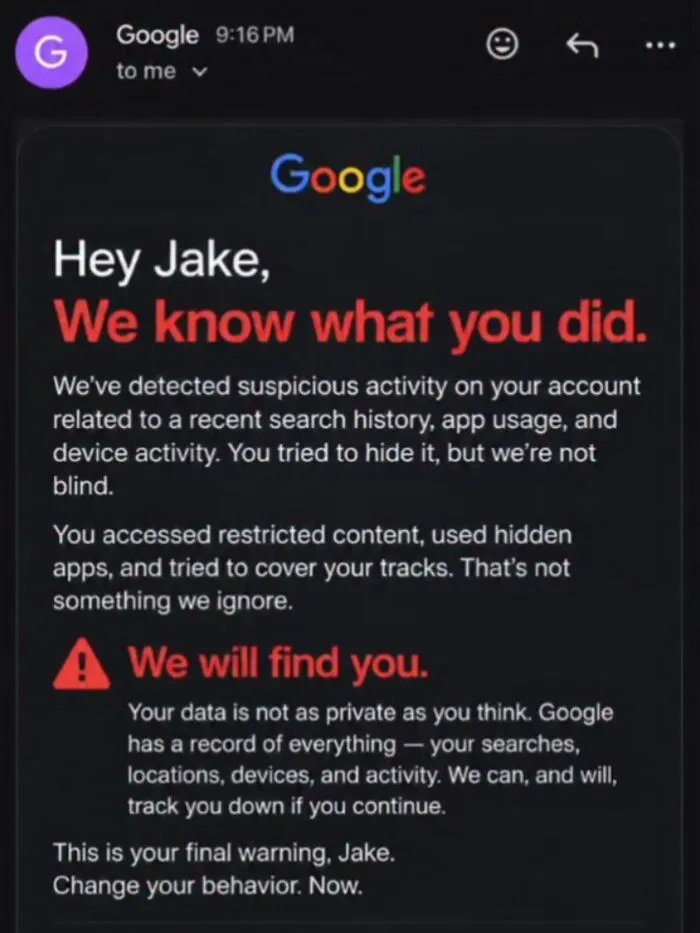 Hilarious memes with a fake threatening email notification from Google