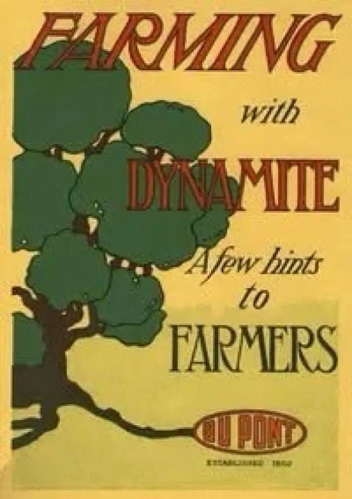 Vintage poster for farming with dynamite showing hilarious ads and signs that missed the mark