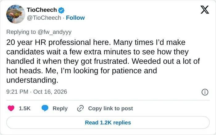 Post from an HR professional about waiting tests, representing recruiting fails funny pics.