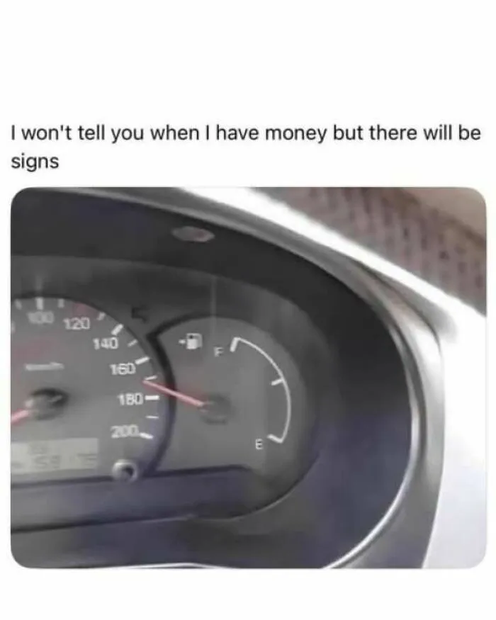 Strange and funny pics showing a car dashboard with a full gas gauge and high speed