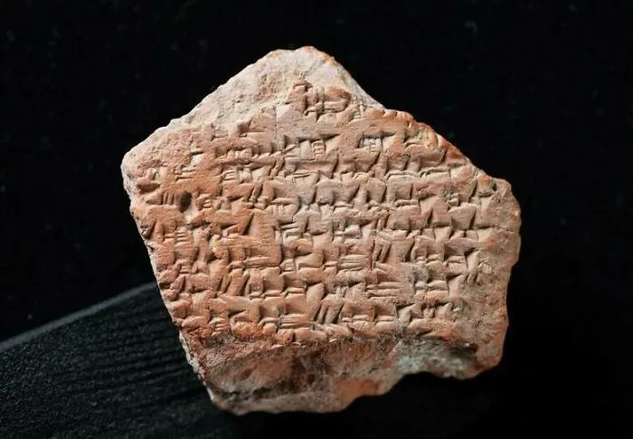 Ancient clay tablet with cuneiform inscriptions from historical civilization