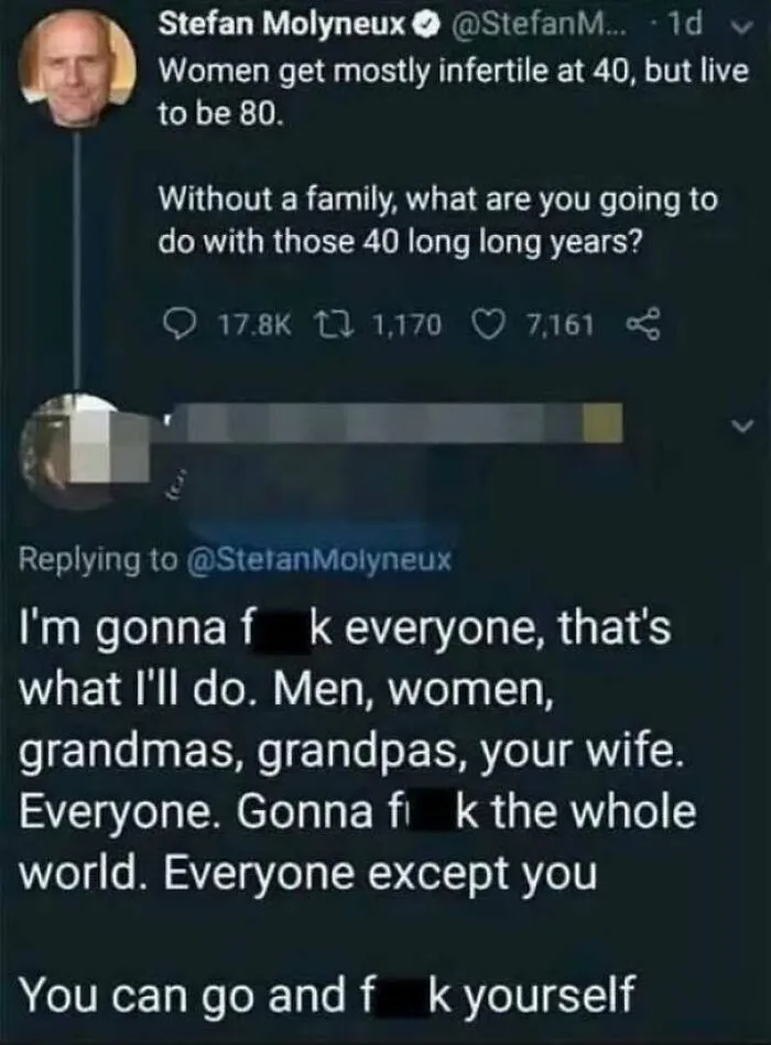 Tweet exchange about infertility at 40 and a blunt reply about relationships and life plans
