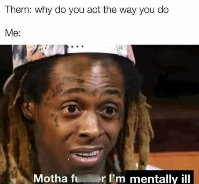 Meme with rapper explaining behavior due to mental illness