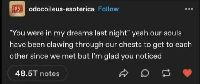 Feral internet post about souls clawing through chests since meeting