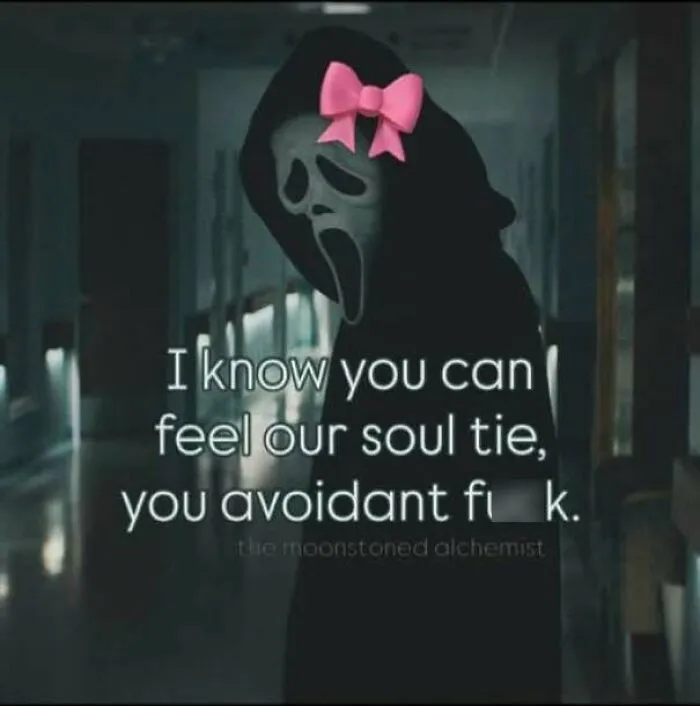 Feral internet post with masked figure and humorous soul tie quote