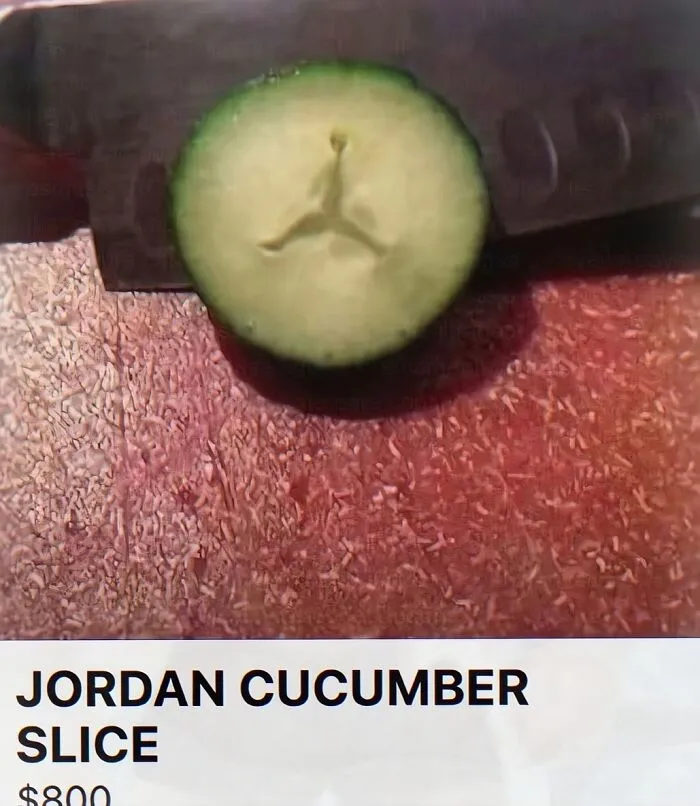 A cucumber slice resembling the Air Jordan logo listed as amusing posts