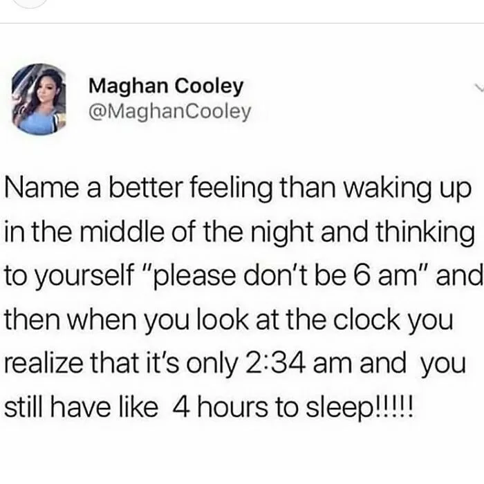 Funny British dry humor tweet about waking up early and still having hours to sleep