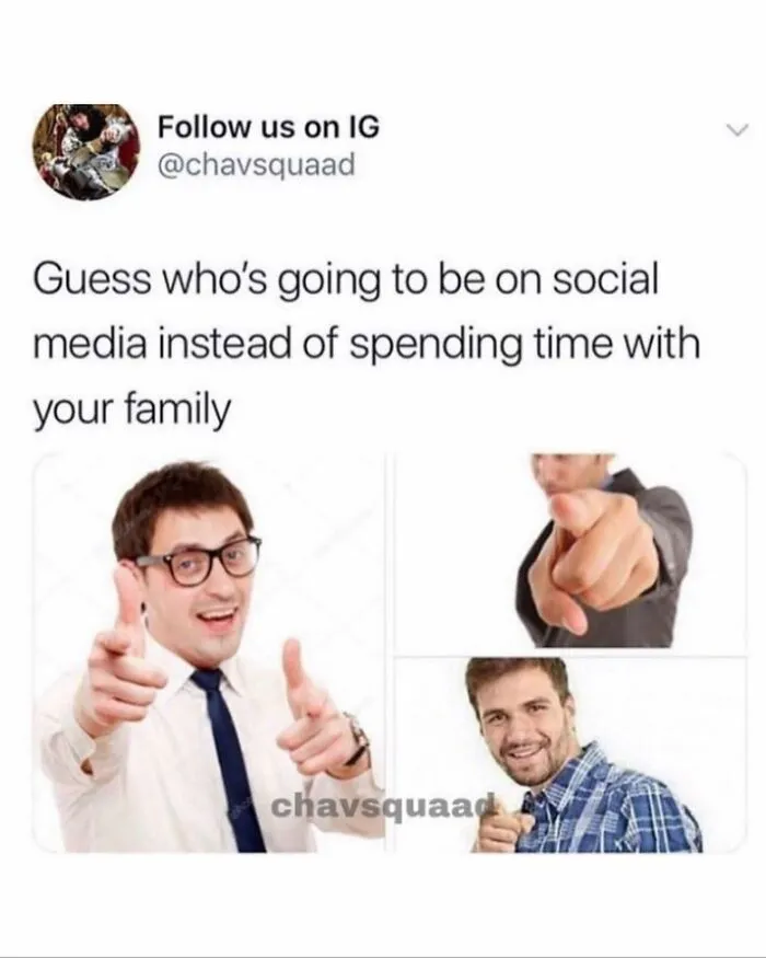 Social media joke about choosing screens over family time in British humor